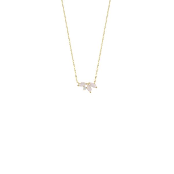 COLLAR COLECCION HOJAS MADREPERLA Y CRISTAL CHAPADO ORO blanco