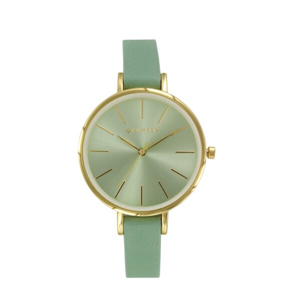 RELOJ CON INDICES Y CAJA DORADA VERDE