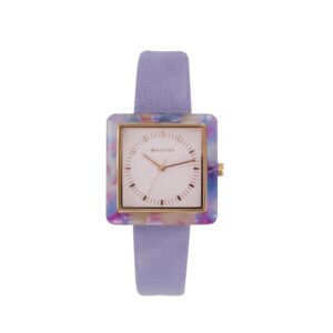 RELOJ CUADRADO ACRILICO INTERIOR CORREA PIEL LILA