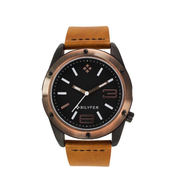 RELOJ 5ATM 2 TONOS CORREA PIEL COSIDA MARRON