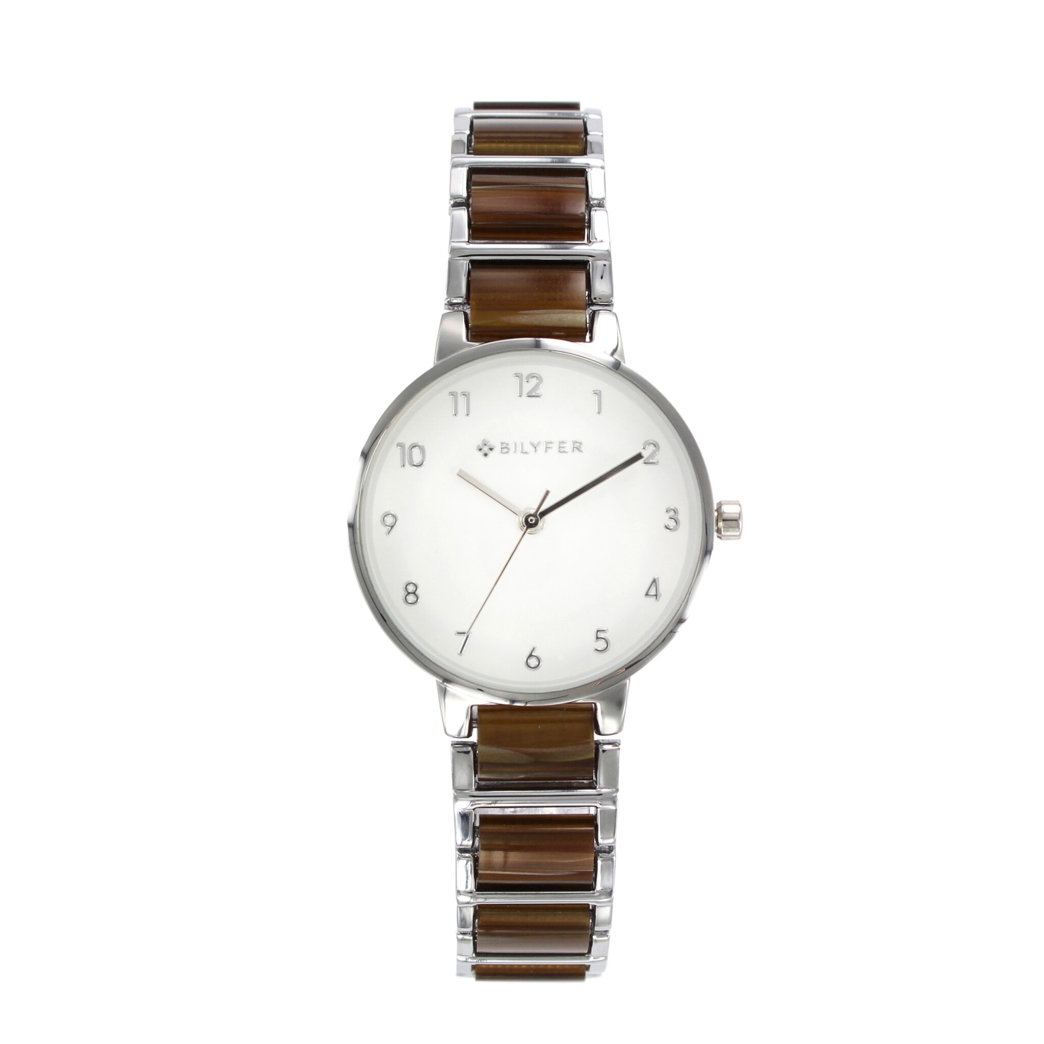RELOJ CADENA CON ACRILICO N ARABE COLOR PLATA PLATEADO