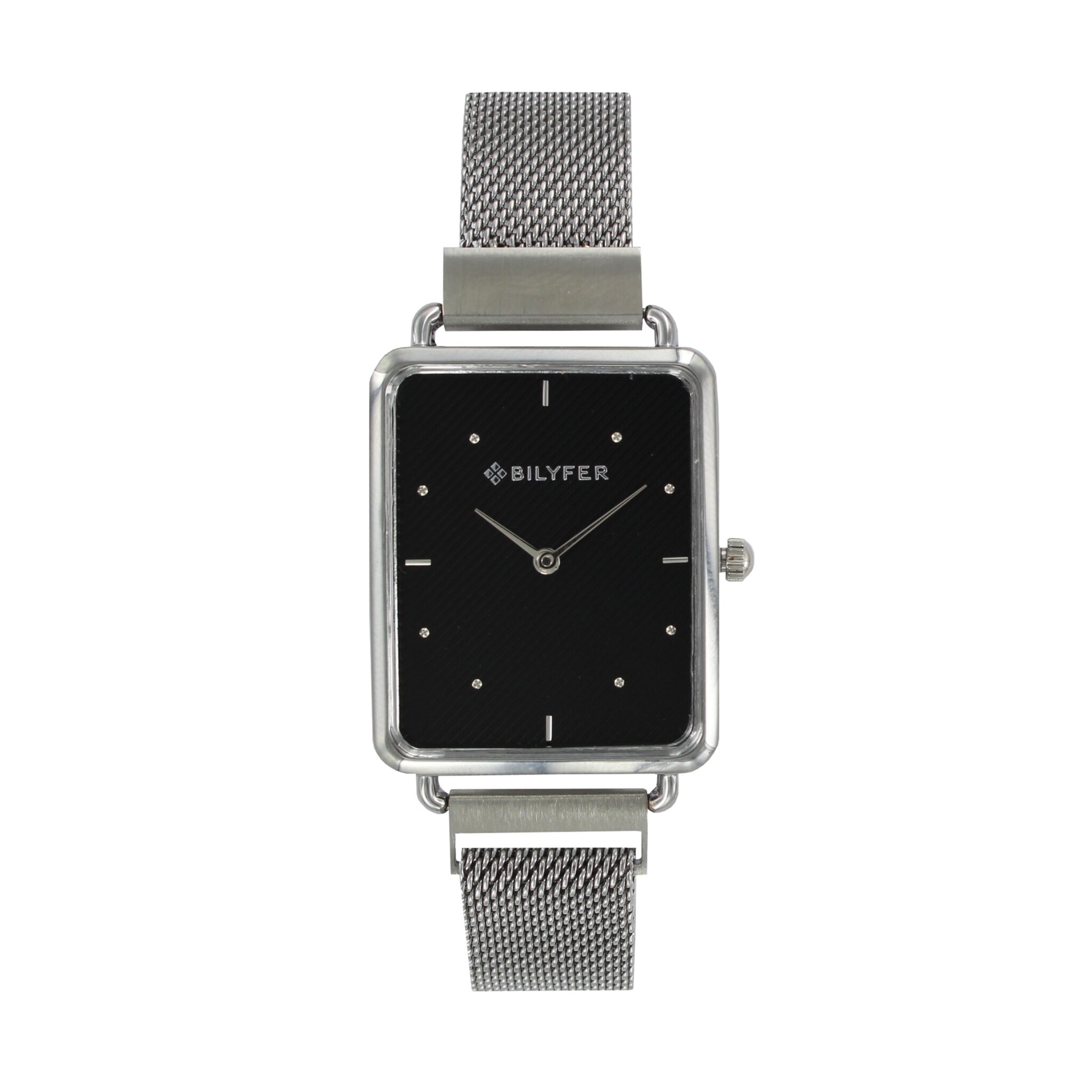RELOJ RECTANGULAR MALLA CON CIERRE IMANTADO COLOR PLATA PLATEADO