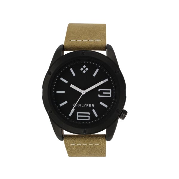 RELOJ 5ATM 2 TONOS CORREA PIEL COSIDA NEGRO