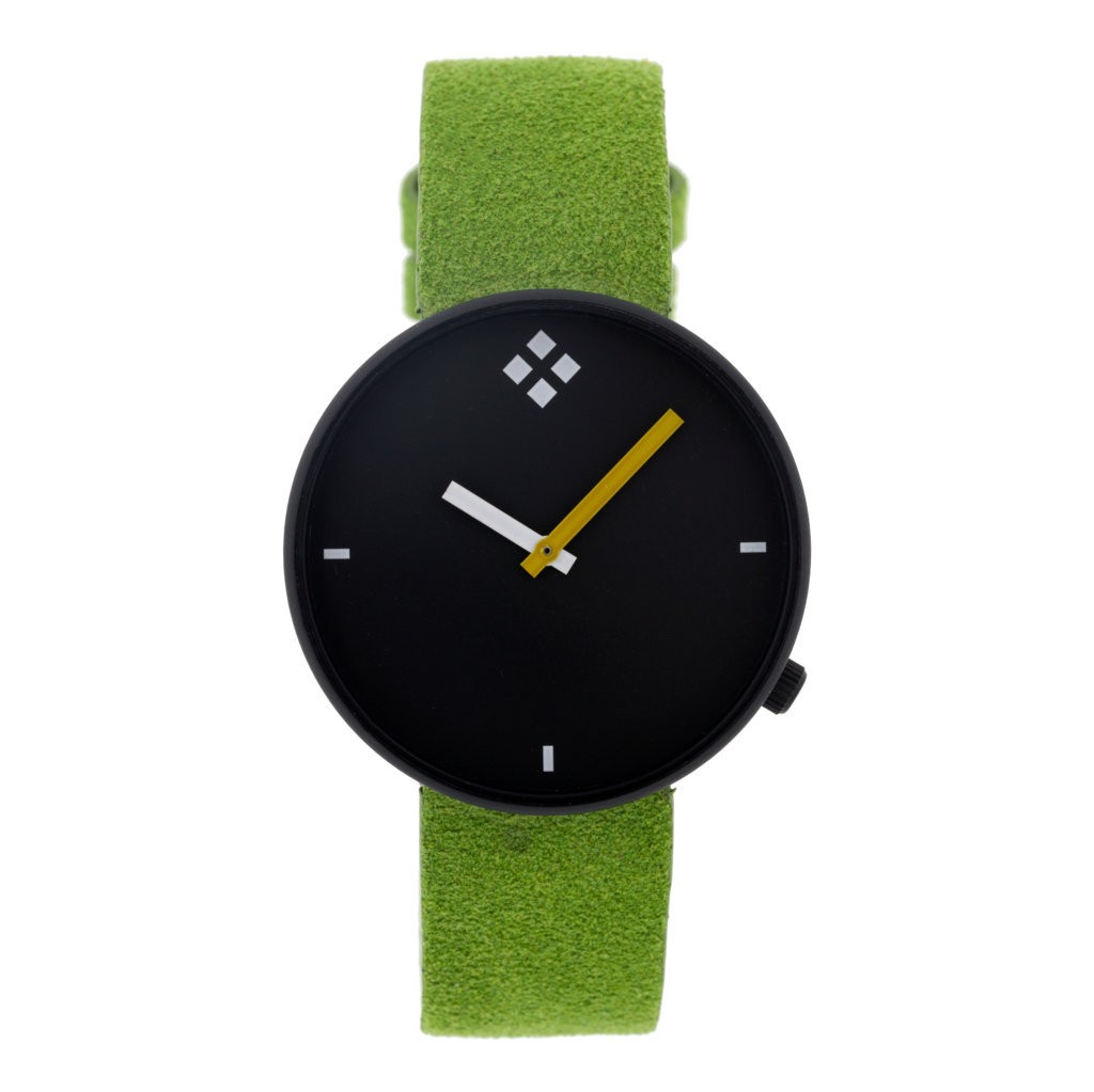 RELOJ CAJA NEGRA CORREA PIEL LOGO BILYFER VERDE
