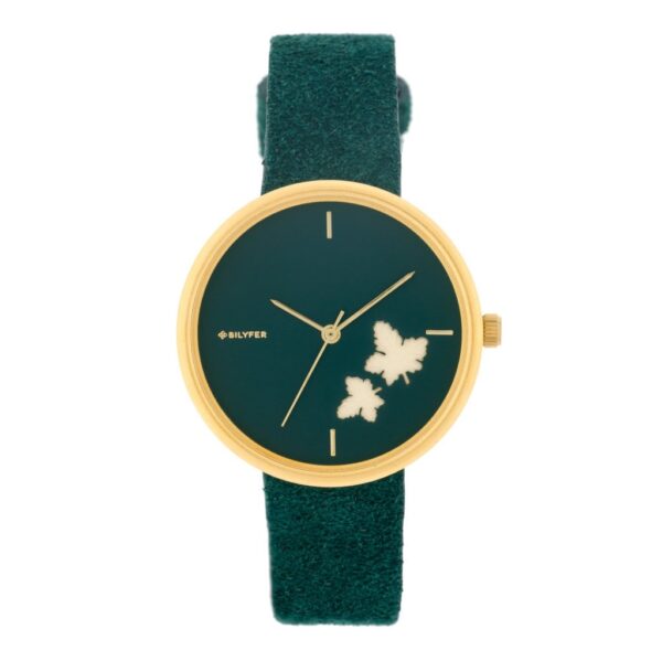 RELOJ HOJAS RELIEVE CORREA PIEL VERDE