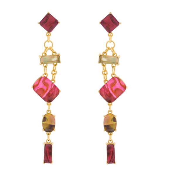 PENDIENTE CHAPADO ORO CRISTAL Y MADREPERLA 5 PIEZAS