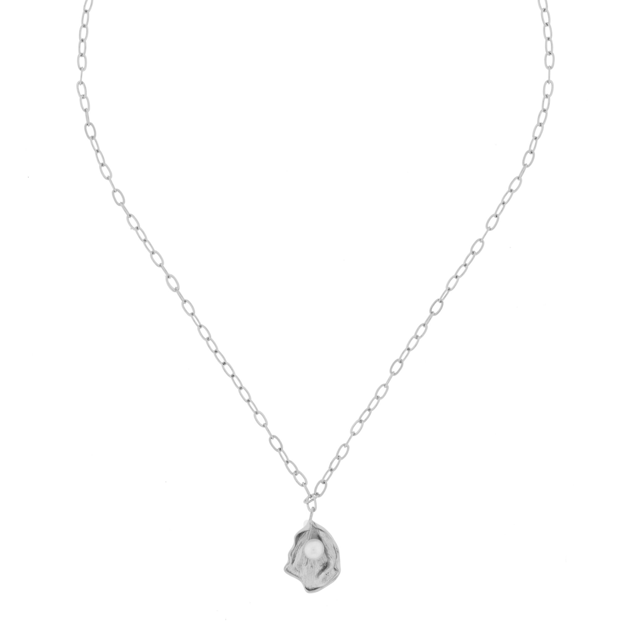 NECKLACE 45CM RHODIUM PLATED NATURAL PEARL