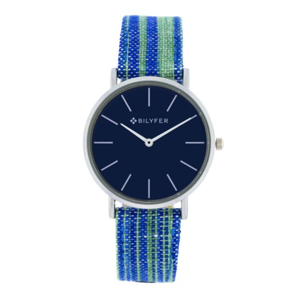 RELOJ IKAT CORREA PIEL ALGODON&SEDA CAJA 36MM AZUL