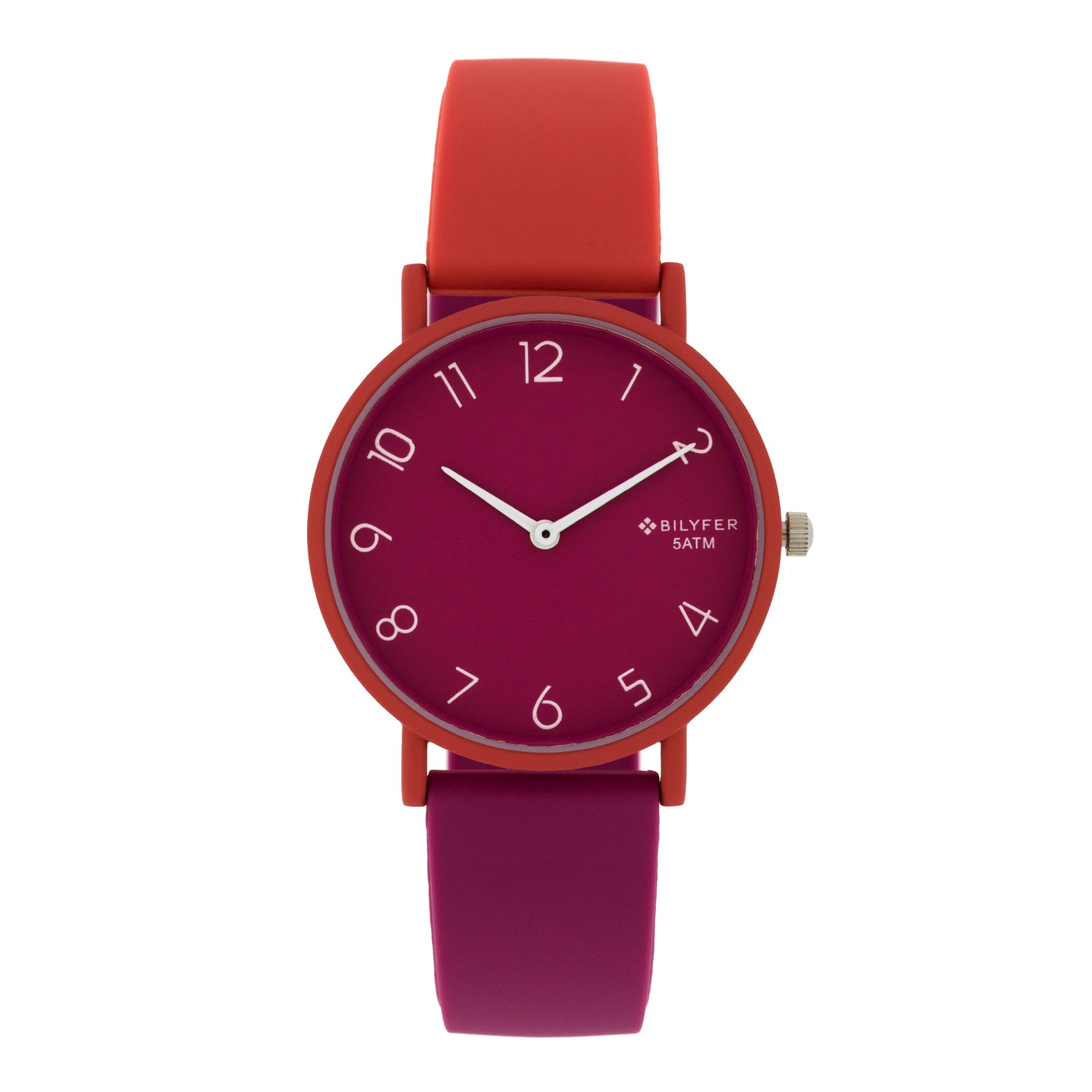 RELOJ 36MM SILICONA 2 COLORES CON NUMEROS 5ATM SUMERGIBLE FUCSIA