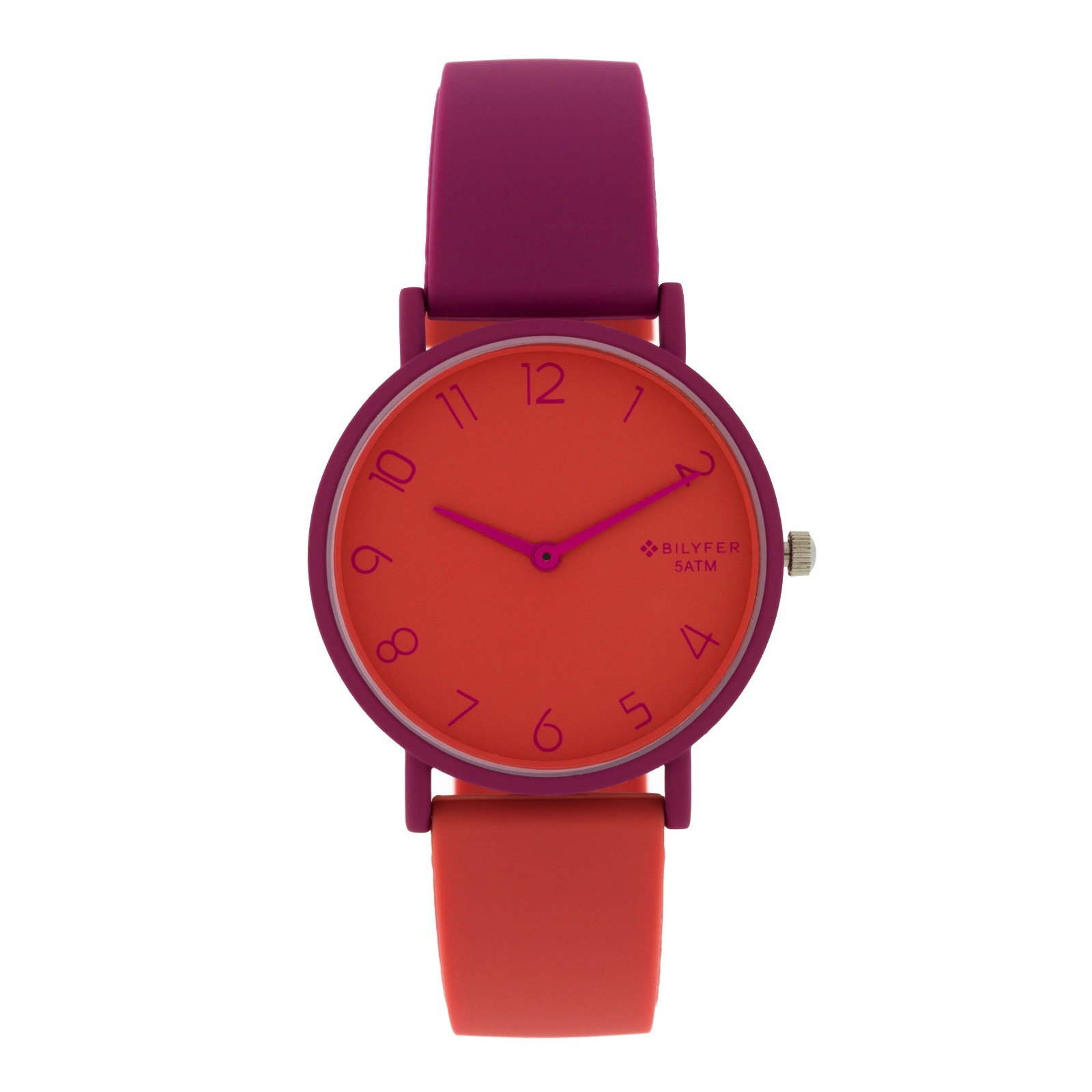 RELOJ 36MM SILICONA 2 COLORES CON NUMEROS 5ATM SUMERGIBLE NARANJA