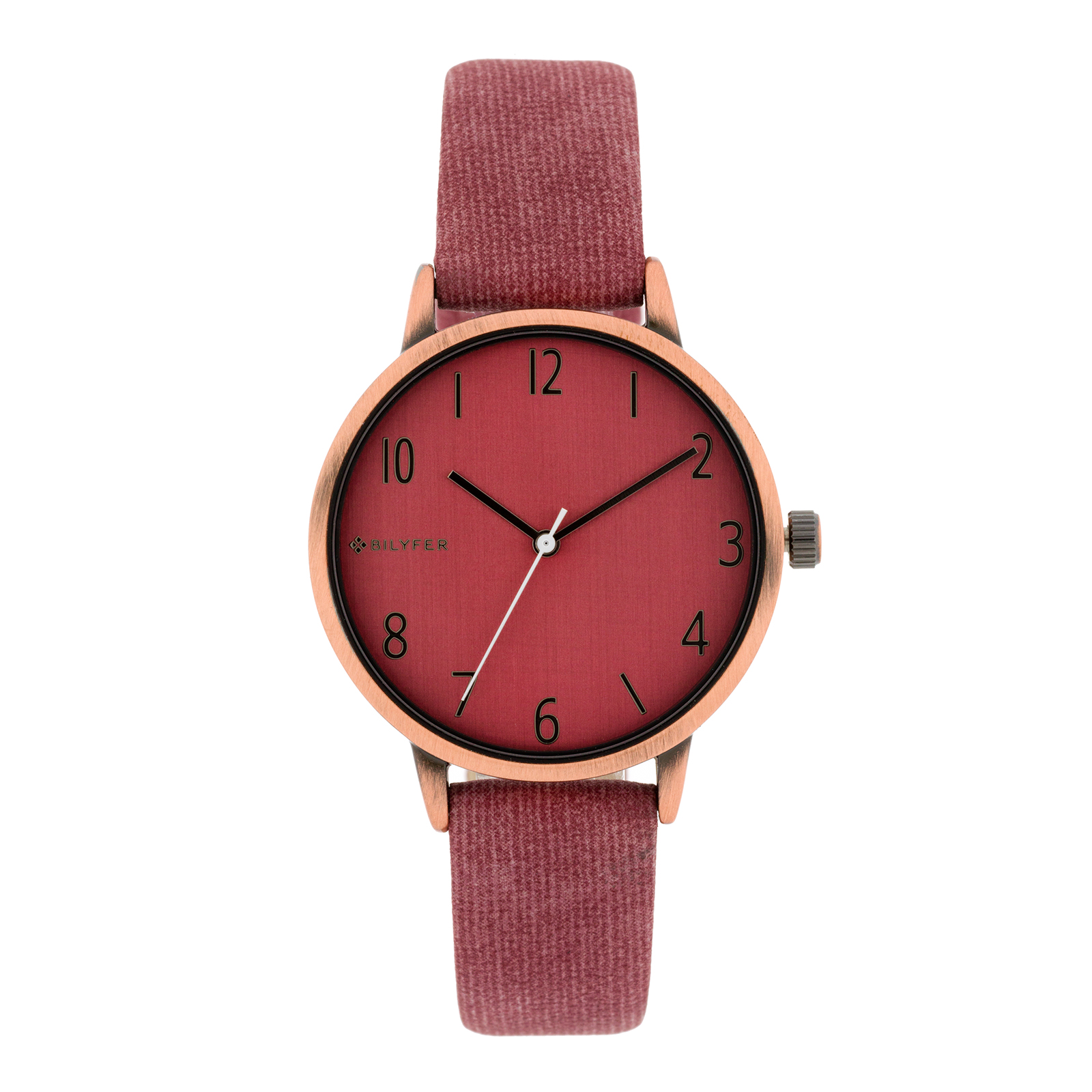 Reloj granate caja cobre de 36mm correa interior piel