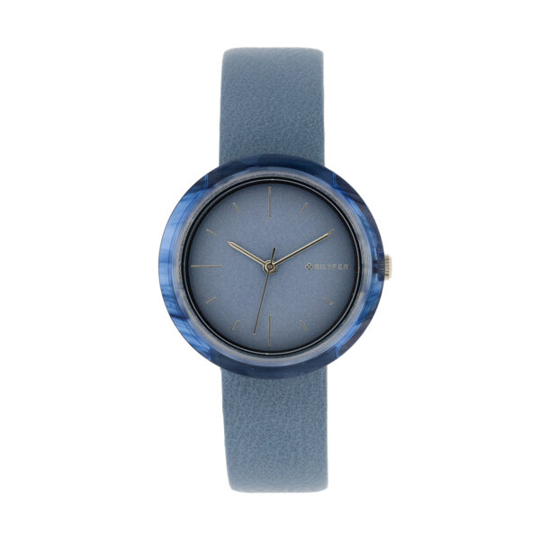 Reloj azul caja 34mm con acrílico interior correa en piel