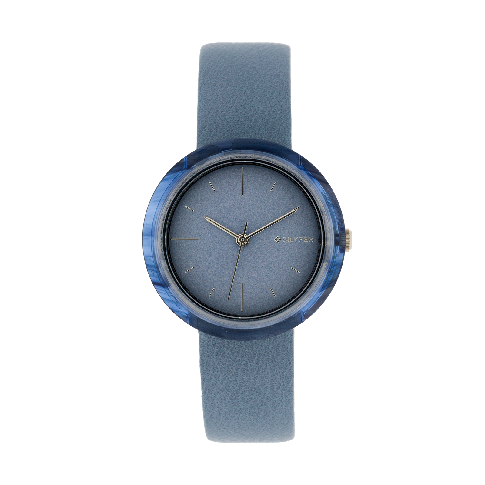 Reloj azul caja 34mm con acrílico interior correa en piel