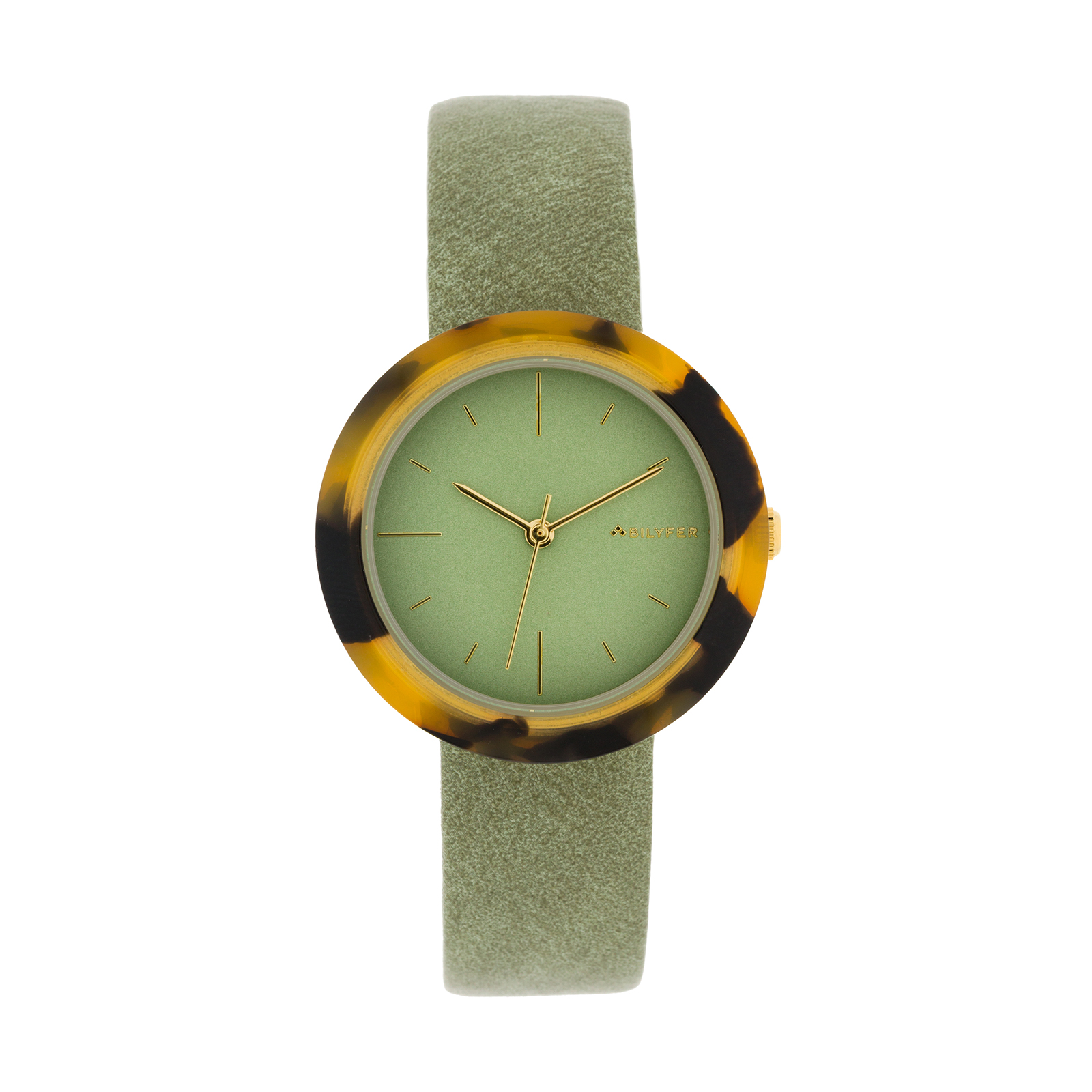 Reloj verde caja 34mm con acrílico interior correa en piel