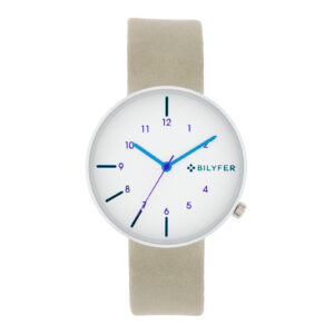 Blue and gray watch silver case 38mm interior leather strap