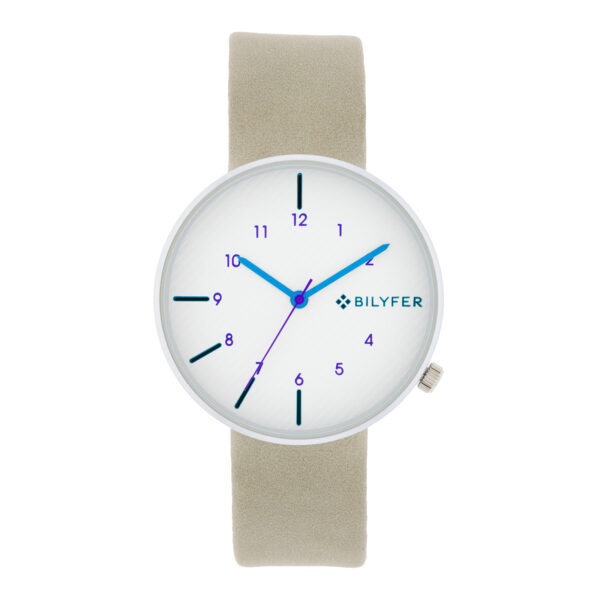 Blue and gray watch silver case 38mm interior leather strap