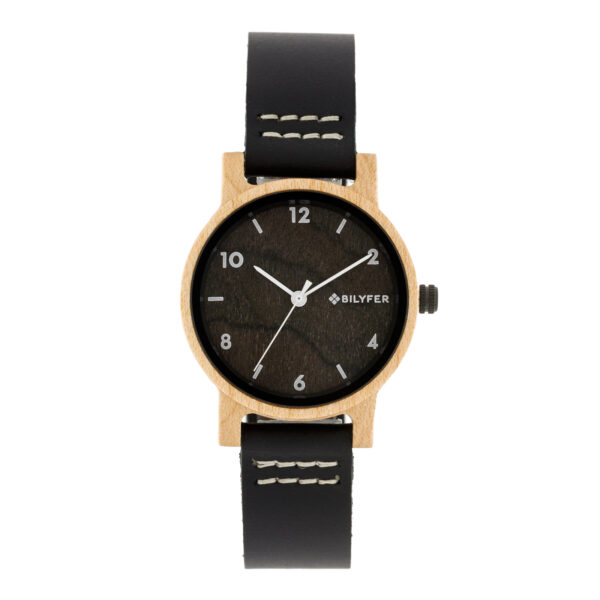 32mm maple wood box watch and leather strap