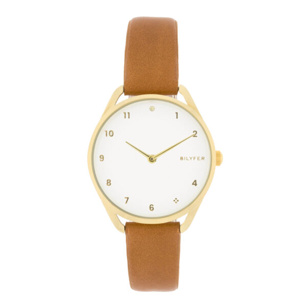 Bilyfer watch with zirconia at 12 o'clock 33mm inner case leather strap