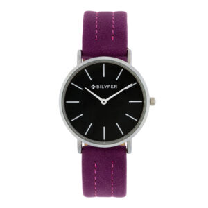 Reloj Bilyfer 36mm esfera negra correa lila cosida