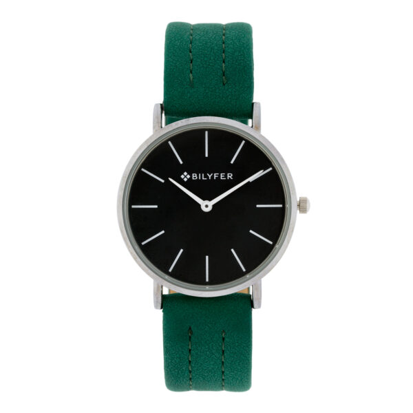 Reloj Bilyfer 36mm esfera negra correa verde cosida
