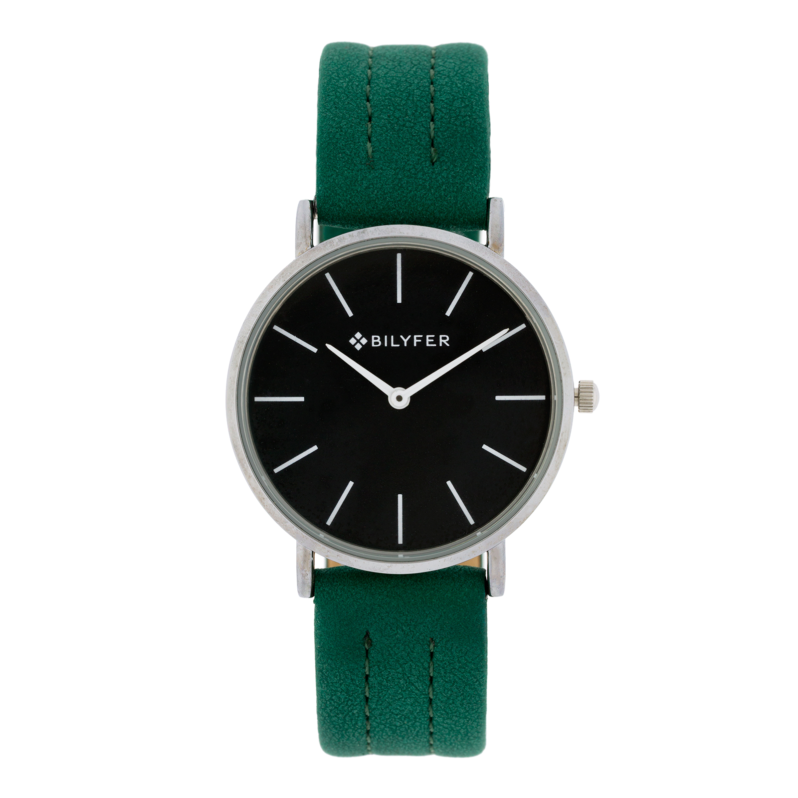 Reloj Bilyfer 36mm esfera negra correa verde cosida