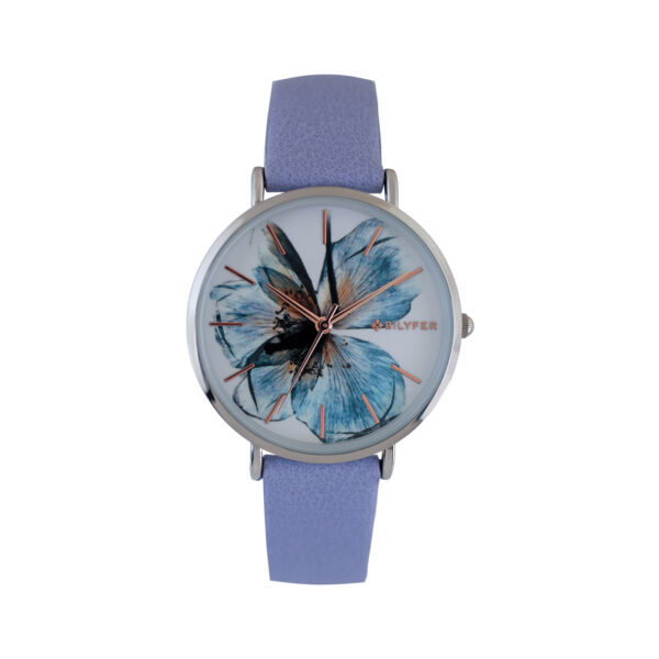 WATCH WITH INDEXES AND LILAC FLOWER