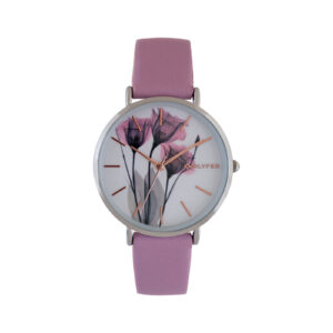 PINK WATCH WITH INDEXES AND BOUQUET OF FLOWERS