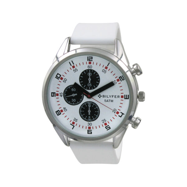 Simulated multifunction watch colors water resistant 5 ATM silicone white