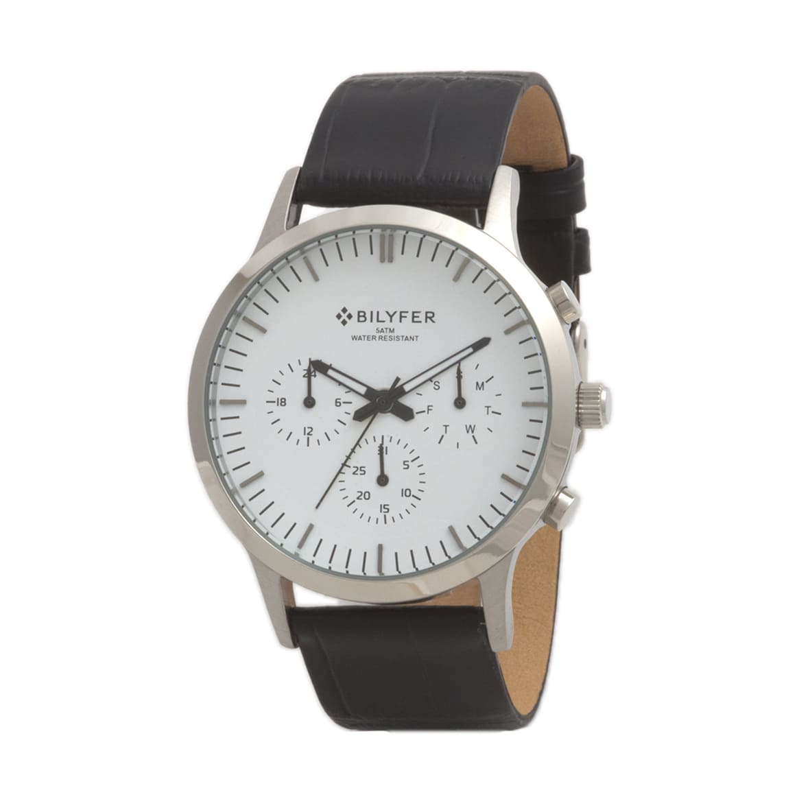RELOJ ACERO MULTIFUNCION CORREA PIEL NEGRA