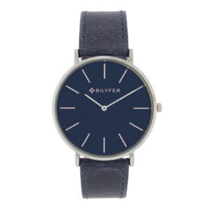 Classic blue watch with indexes leather strap 42mm case