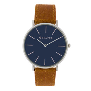 Reloj azul y cámel clásico con índices correa de piel caja de 42mm