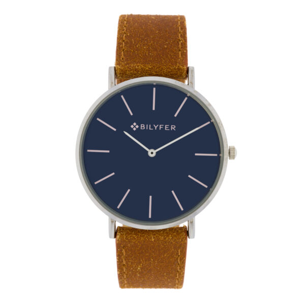 Reloj azul y cámel clásico con índices correa de piel caja de 42mm