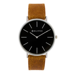 Classic cámel and black watch with leather strap indexes 42mm case