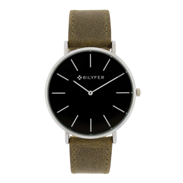 Classic brown watch with leather strap indexes 42mm case