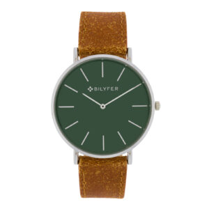 Classic green watch with leather strap indexes 42mm case