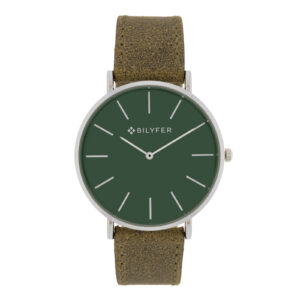 Classic green watch with leather strap indexes 42mm case