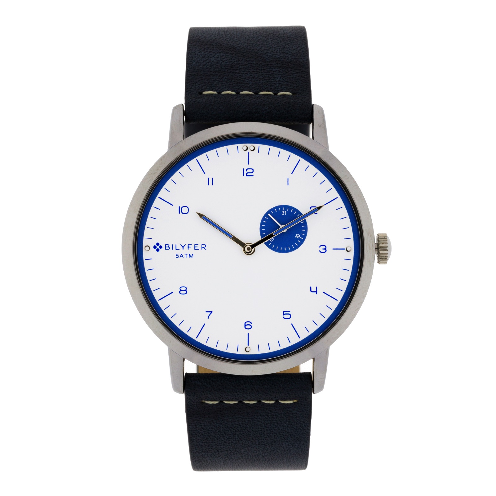 RELOJ 42MM CALENDARIO CORREA PIEL CON COSIDO AZUL