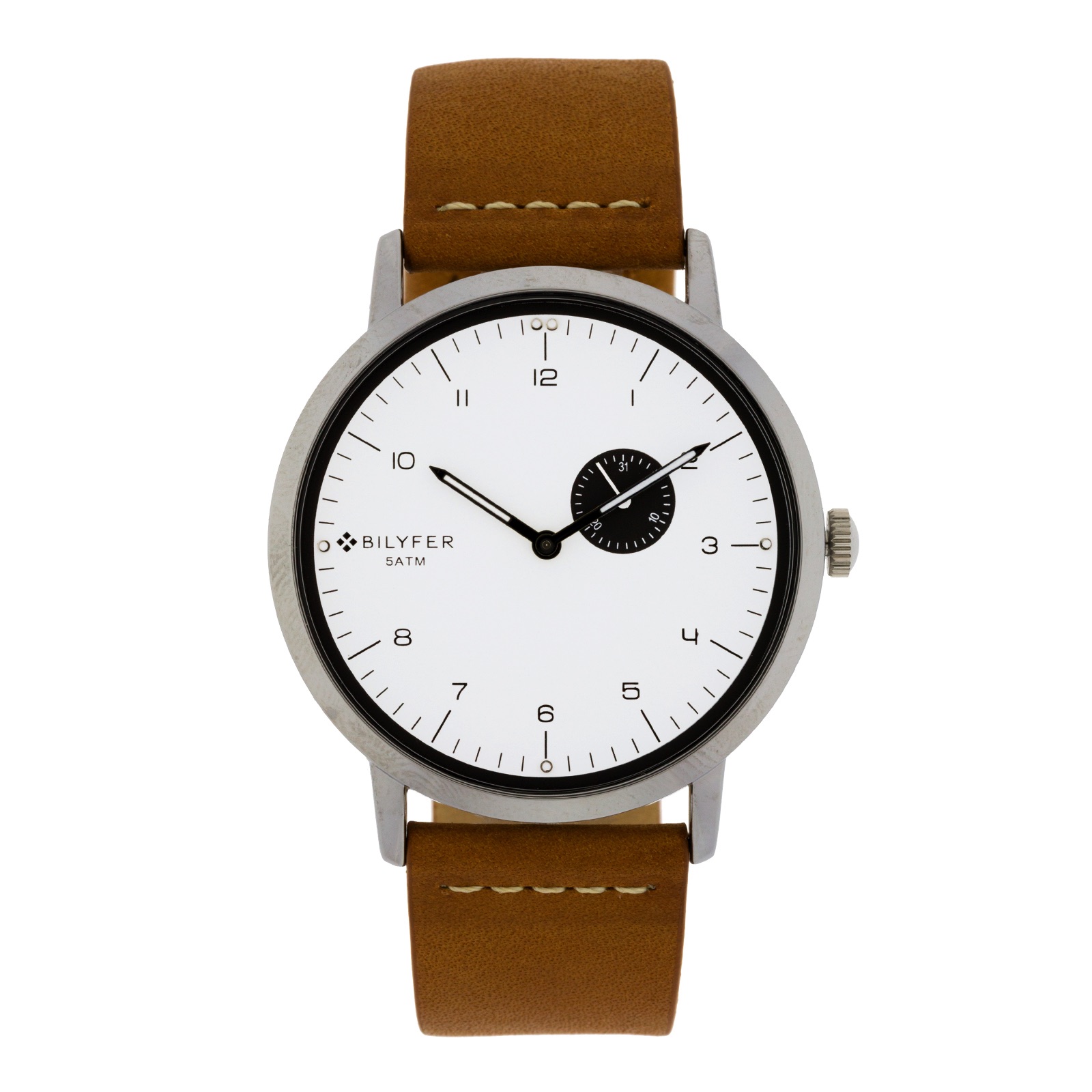 RELOJ 42MM CALENDARIO CORREA PIEL CON COSIDO BLANCO