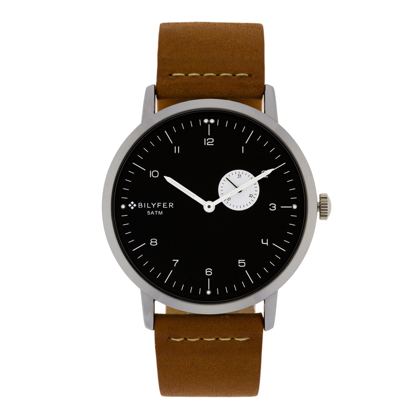 RELOJ 42MM CALENDARIO CORREA PIEL CON COSIDO MARRON CAMEL