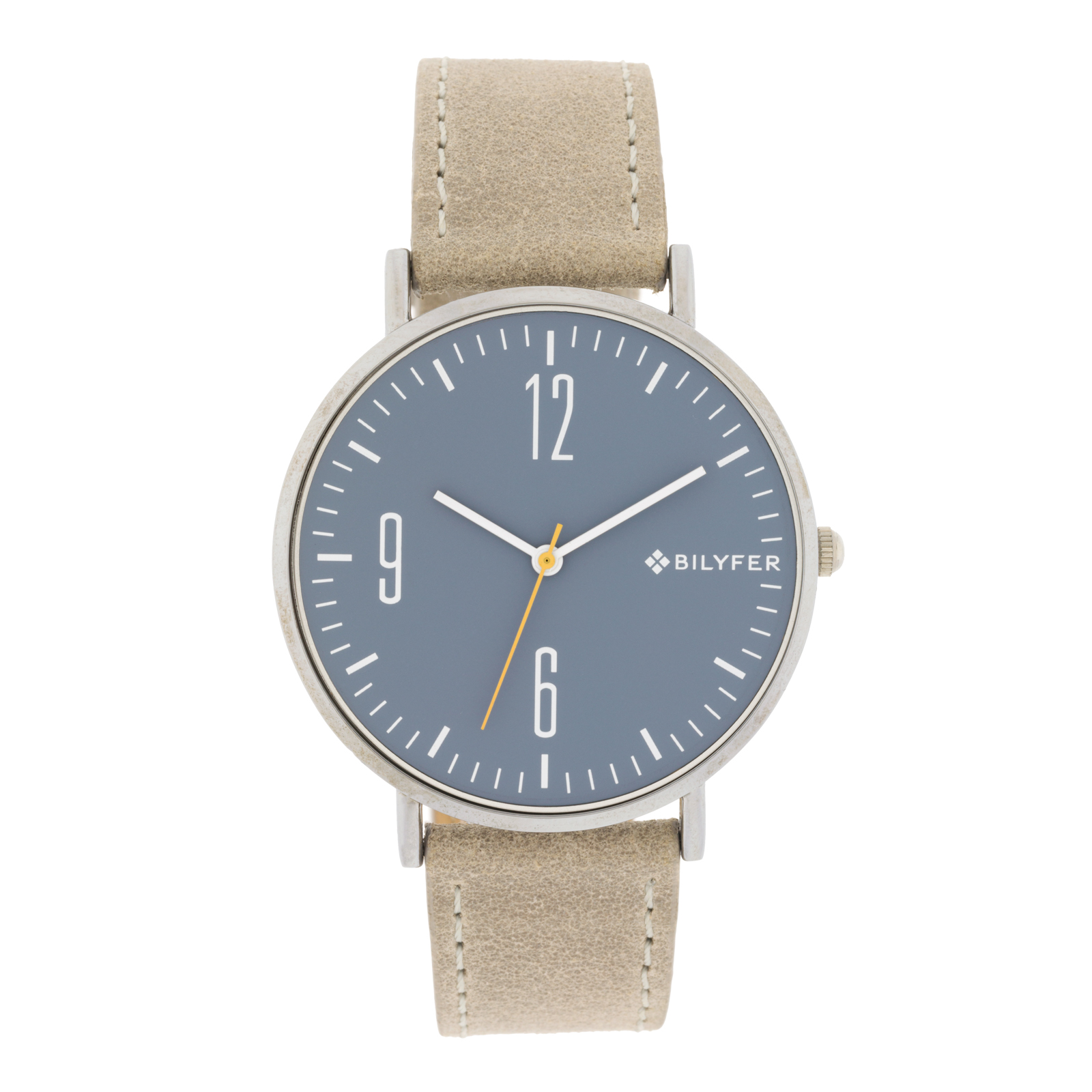 RELOJ 42MM EXTRAPLANO CORREA PIEL GRIS NÚMEROS