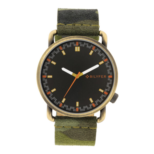 WATCH CASE 46MM OLD GOLD SEWED LEATHER CAMOUFLAGE STRAP