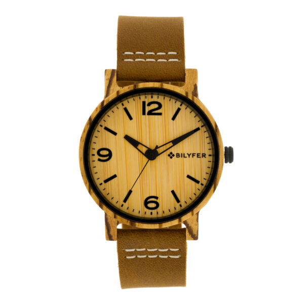 Wooden watch, 42mm case Zebrano wood leather strap