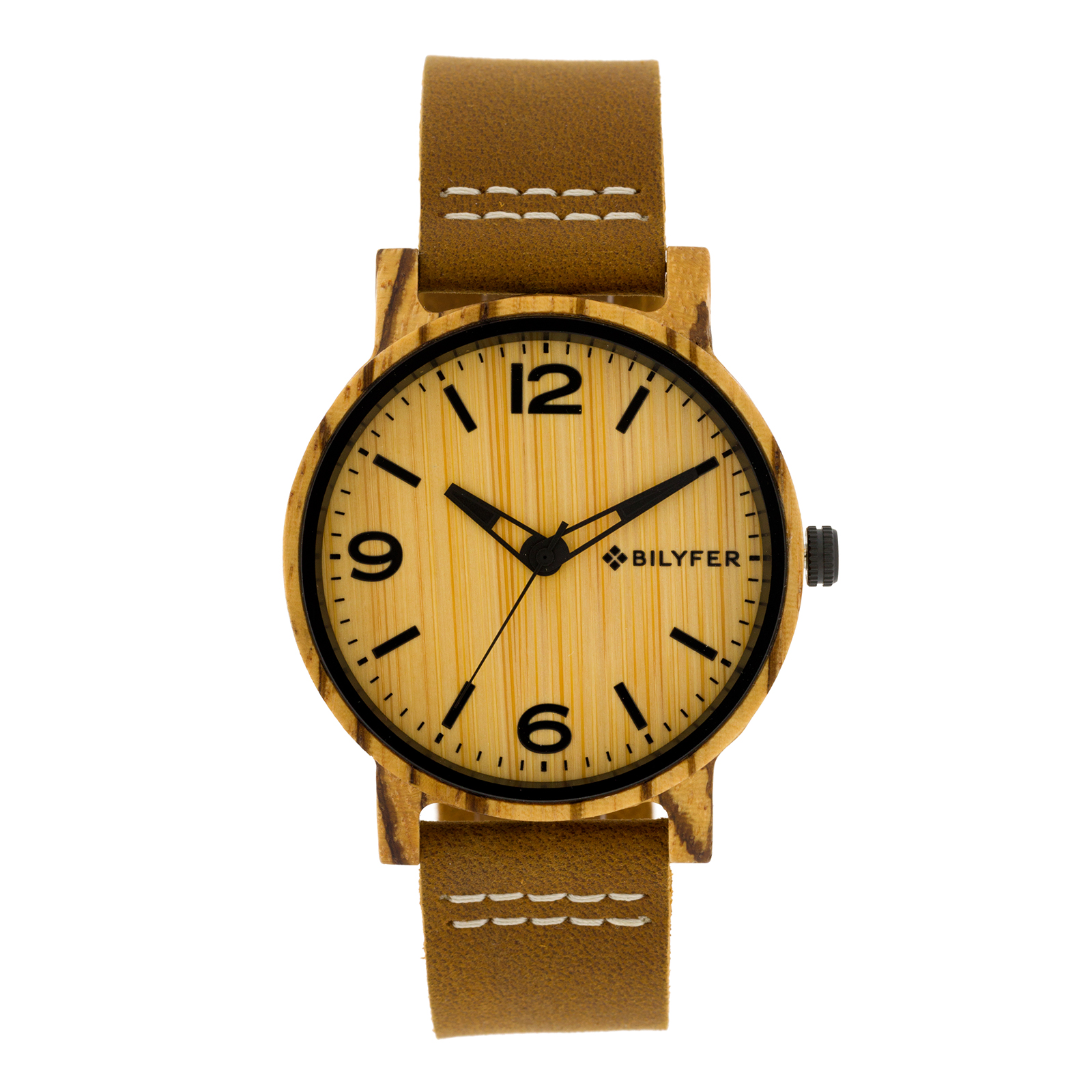 Reloj madera caja 42mm madera de zebrano correa de piel