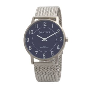 Steel watch 5 ATM waterproof with blue dial and Arabic numbers