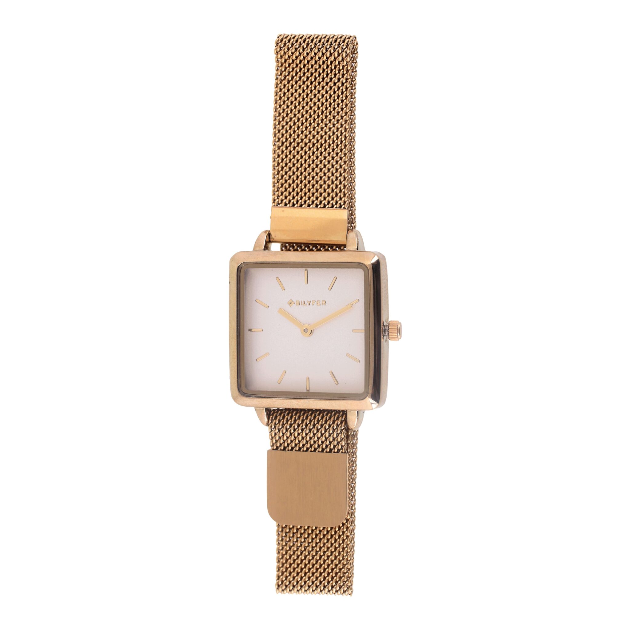 RELOJ MINI CUADRADO DORADO CON MALLA CIERRE IMÁN