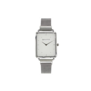 RELOJ RECTANGULAR MALLA CON CIERRE IMANTADO COLOR PLATA PLATEADO