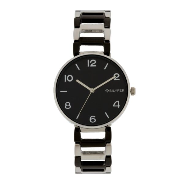 RELOJ ESLABONES CAJA 36 MM NUMEROS ARABES NEGRO COLOR PLATA