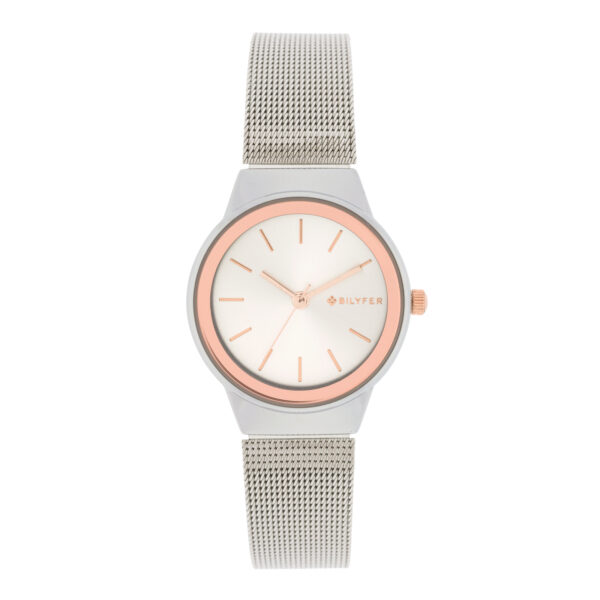 SILVER WATCH 36MM indexes WHITE DIAL ROSE GOLD BEZEL