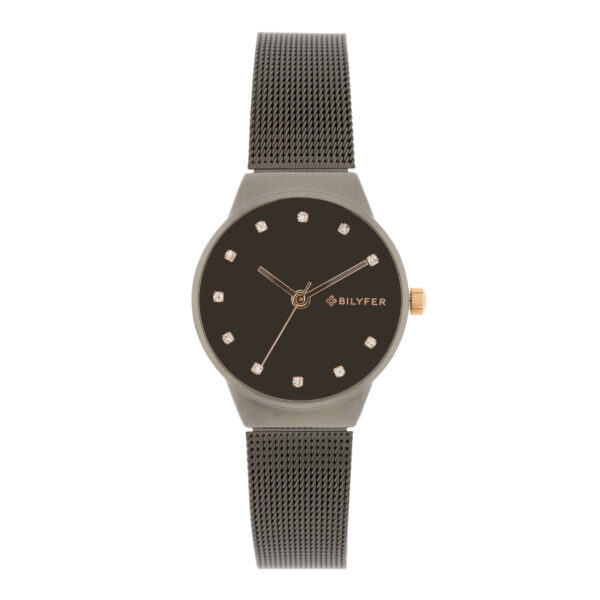 32MM BLACK WATCH WITH STONES IN THE INDEXES BLACK DIAL
