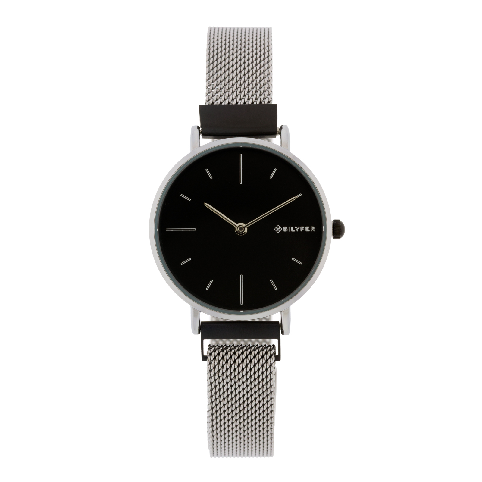 RELOJ NEGRO 32MM índices PLATA ESFERA NEGRA CIERRE IMÁN